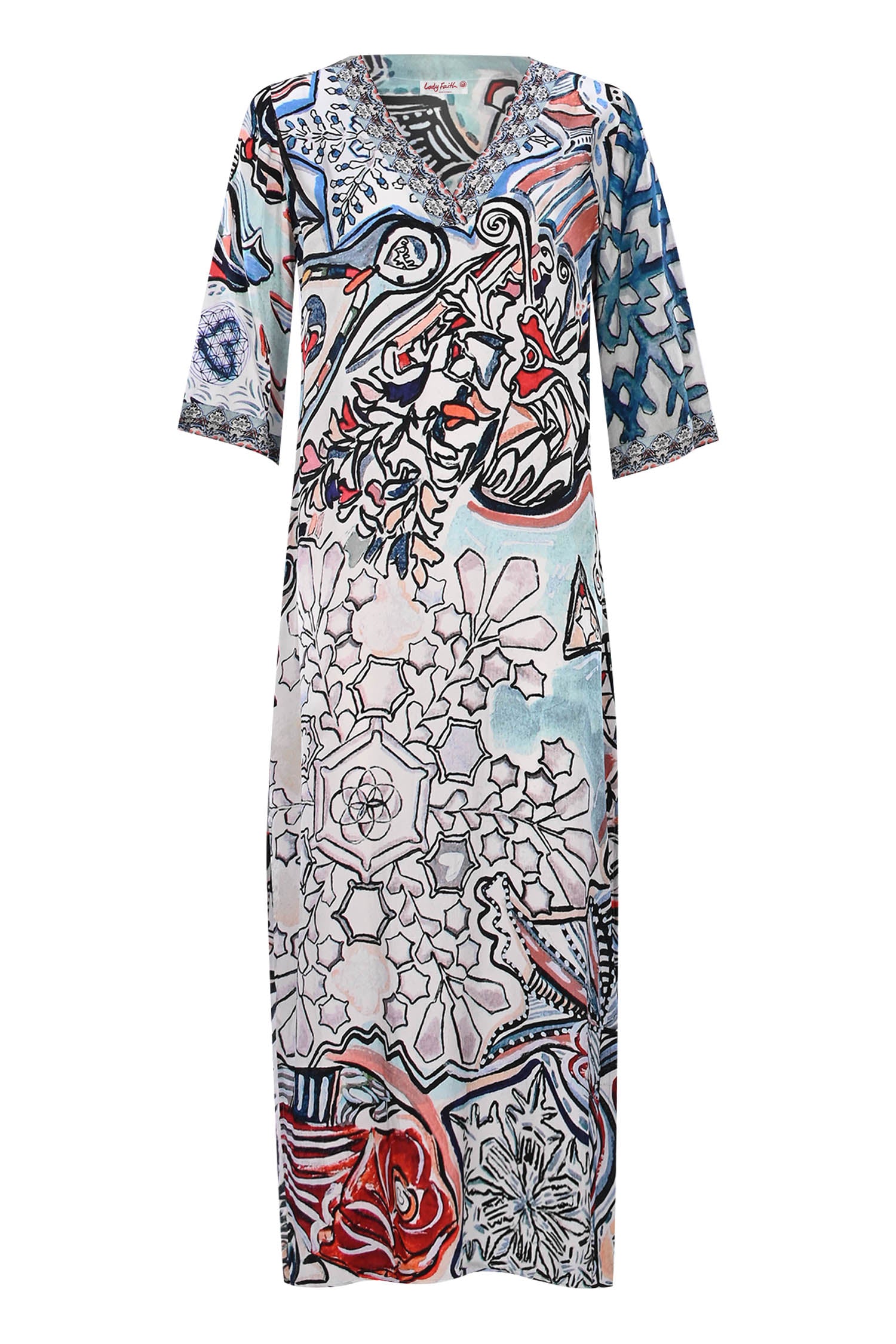 Goddess of Luck - Şans Tanrıçası - V neck Long Shirt Dress - Uzun Gömlek Elbise