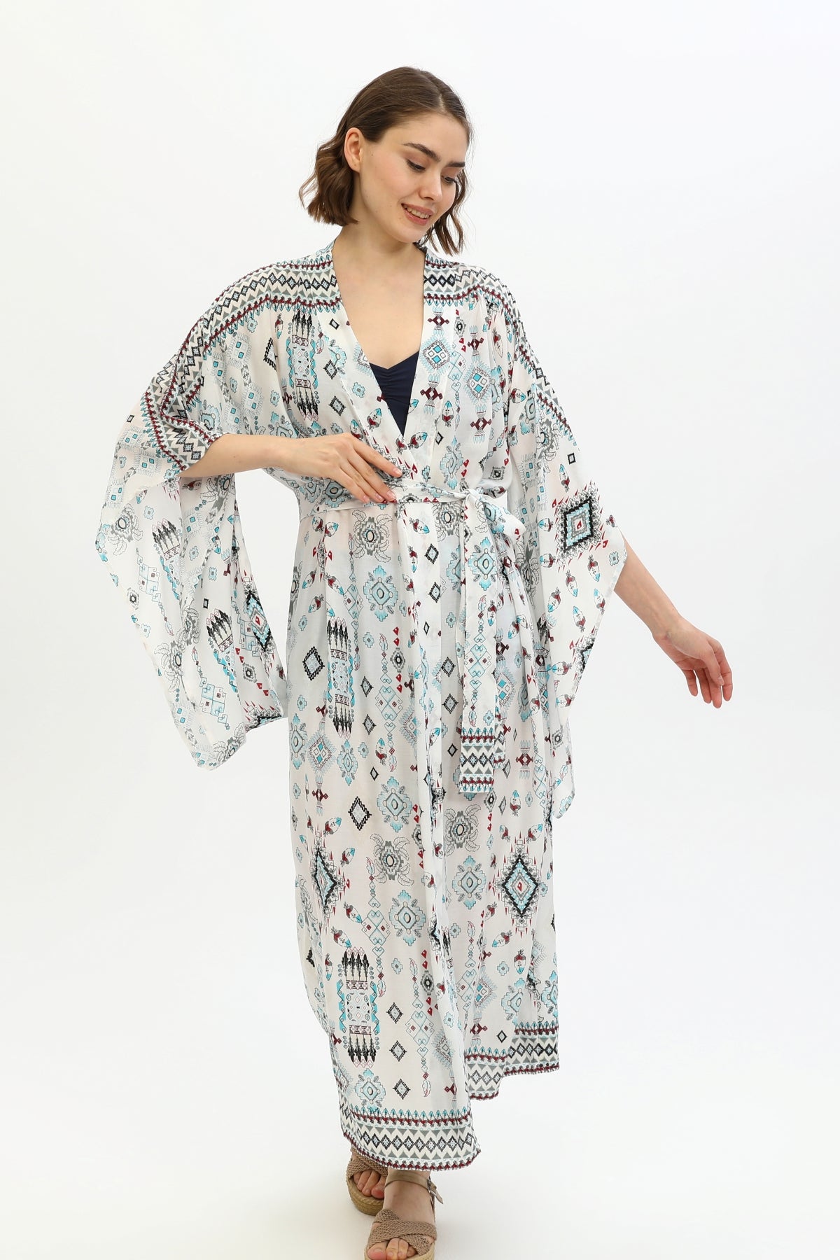 Zada - Jap Kimono XL Long - Aqua Aztek
