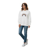 Namaste in Istanbul Rainbow yazılı, gökkuşağı nakışlı beyaz unisex pamuklu sweatshirt