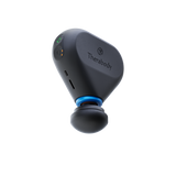 Theragun Mini Plus Isı Özellikli taşınabilir masaj cihazı; siyah-gri gövde, mavi halka.