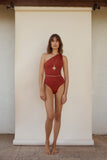 Odette Burgundy Swimsuit with Chain Belt