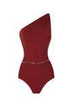Odette Burgundy Swimsuit with Chain Belt