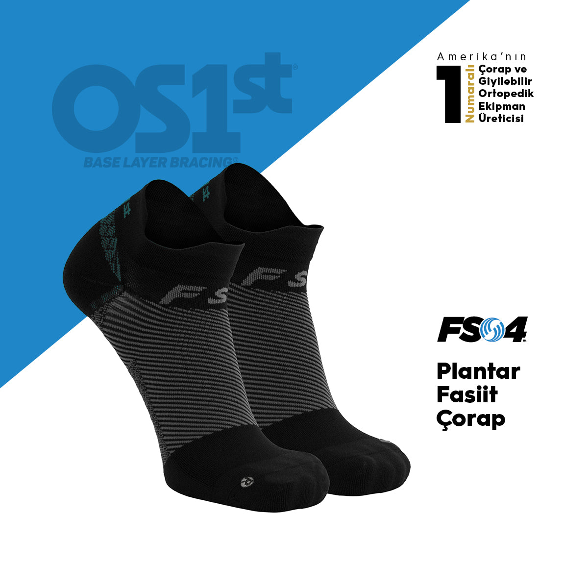OS1st FS4 Plantar Fasiit Çorap, medikal destek / Siyah